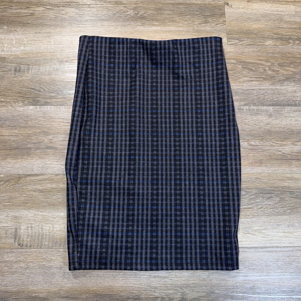 ShineStar Brand Blue Black Plaid Pattered Straight Pencil Skirt Womens L Pull-On